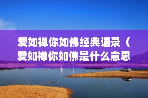 爱如禅你如佛经典语录（爱如禅你如佛是什么意思）